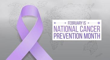 nationale kankerpreventie maand concept. banner met paars lint en tekst. vectorillustratie. vector