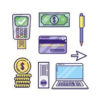 technologie voor online bankieren instellen met laptop en datafoon vector