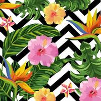 Tropische bloemen op geometrische achtergrond vector