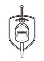 middeleeuwse helm, zwaard en schild geïsoleerd op wit, vectorillustratie vector
