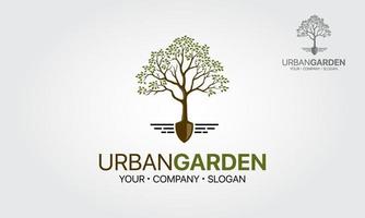 stedelijke tuin boom schop vector logo sjabloon. een natuurlijk logo dat kan worden gebruikt voor landschapsarchitectuur, tuinieren, binnentuinieren, landbouw, landbouw of elk ander project dat u nodig acht.