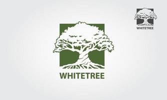 witte boom vector logo. het belangrijkste symbool van het logo is een boom, dit logo symboliseert saamhorigheid, bescherming, vrede, groei, vertrouwen, eenheid, etc