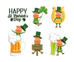 st patrick man met bierglas en hoefijzer instellen vector