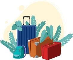 concept voor vakantieartikelen met veel koffers vector