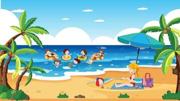 kinderen spelen op het strand in de zomer vector