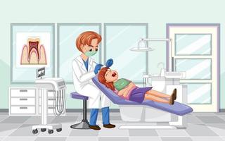 tandarts man die de tanden van de patiënt in de kliniek onderzoekt vector