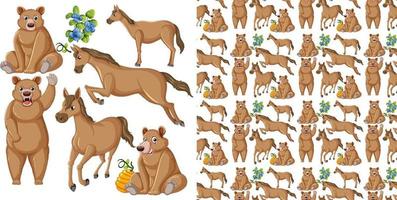 naadloos patroon met cartoon wilde dieren vector