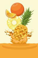 sinaasappel en ananas vallen voor smoothie vector