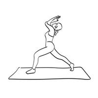 vrouw maken yoga pose op mat illustratie vector hand getekend geïsoleerd op een witte achtergrond lijntekeningen.