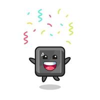 gelukkig toetsenbord knop mascotte springen voor felicitatie met kleur confetti vector
