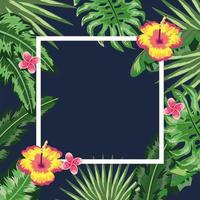 vierkant frame met bloemen en plantenachtergrond vector