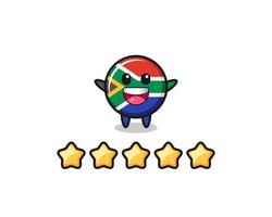de illustratie van de beste beoordeling van de klant, het schattige karakter van de vlag van Zuid-Afrika met 5 sterren vector