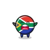 schattige Zuid-Afrikaanse vlagmascotte met een geeuwuitdrukking vector
