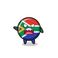 schattige Zuid-Afrikaanse vlag cartoon in een zeer boze pose vector