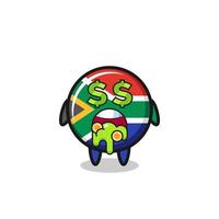 Zuid-Afrika vlag karakter met een uitdrukking van gek op geld vector