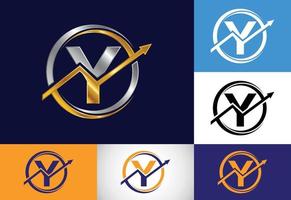 aanvankelijk y-het symboolontwerp van het monogramalfabet opgenomen met de pijl. financieel of succes logo concept. logo voor boekhoudkundige zaken en bedrijfsidentiteit vector