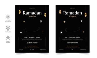 ramadan kareem-flyer. ramadan kareem set posters of uitnodigingen ontwerp. decoratieve retro wenskaart of uitnodiging lay-outontwerp vector