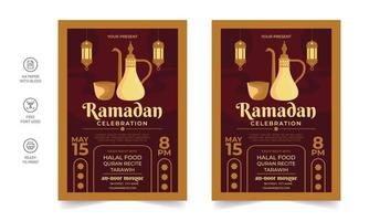 ramadan kareem-flyer. ramadan kareem set posters of uitnodigingen ontwerp. decoratieve retro wenskaart of uitnodiging lay-outontwerp vector