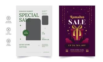 ramadan kareem-flyer. ramadan kareem set posters of uitnodigingen ontwerp. decoratieve retro wenskaart of uitnodiging lay-outontwerp vector