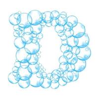 alfabet van zeepbellen. watersop letter d. realistisch vectorlettertype dat op witte achtergrond wordt geïsoleerd vector
