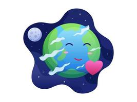 gelukkige aarde dag illustratie met schattige aarde cartoon in de ruimte. moeder aarde dag platte vectorillustratie. kan worden gebruikt voor banner, poster, flyer, animatie. landingspagina, web, print, etc vector