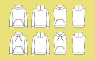 outline hoodie mock-up met alternatieve kraag en mouwlengte vector