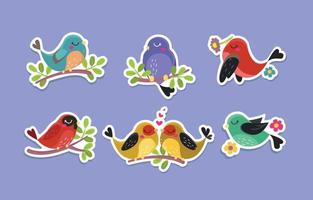 stickerset van schattige lentevogel vector