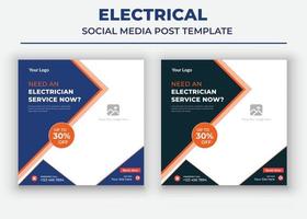 heb nu een elektricienservice nodig poster, elektrische social media post en flyersjabloon vector