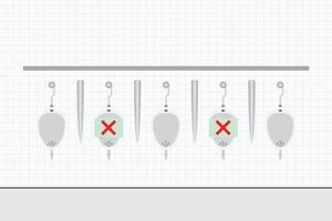 sociale afstand in wasruimte, mannenurinoir, mannentoilet in het concept van covid 19, beleid sociale afstand van urinoir vector