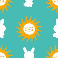 helder feestelijk Pasen naadloos patroon met konijntjessilhouetten en zon. vector