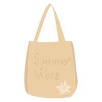 shopper bag is een tas, met een tekst summer vibes en een bloemetje. herbruikbare boodschappentas. eco-tas voor producten. vector