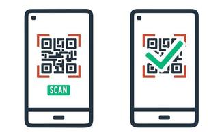 QR-code scannen pictogram op smartphone op witte achtergrond. barcode scanner symbool voor betalingen, promo's, web, mobiele apps. vectorillustratie.