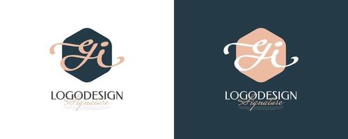 eerste g en i-logo-ontwerp in elegante en minimalistische handschriftstijl. gi handtekening logo of symbool voor bruiloft, mode, sieraden, boetiek en zakelijke identiteit vector