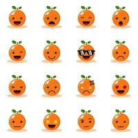 oranje fruit emoticon karakter met verschillende expressie vector icon