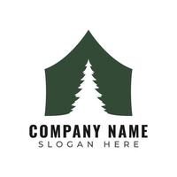 camping tent en dennenboom logo ontwerp vector