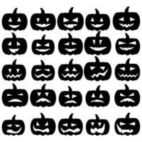 set pompoensilhouetten met verschillende gezichtsuitdrukkingen, pompoenen met halloween-thema Jack lantaarn vector
