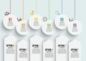 sjabloon tijdlijn infographic gekleurd horizontaal genummerd voor zes posities kan worden gebruikt voor workflow, banner, diagram, webdesign, vlakdiagram. vector