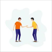 twee vrienden staan en schudden elkaar de hand.