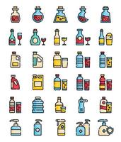 set van fles gevuld overzicht iconen set vector