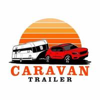 vrachtwagen en aanhangwagen caravan logo ontwerp vector