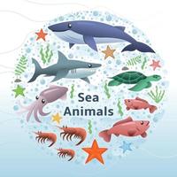 zeedieren vector set. vectorillustratie met koraalrif, onderwaterleven in de zee