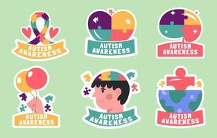 set wereld autisme bewustzijn dag stickers vector