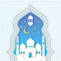 eid mubarak achtergrond met papercut stijl moskee vector