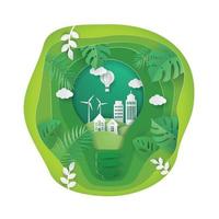 eco groene technologie met illustratie in papercut-stijl vector