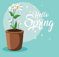 Hallo lente kaart met prachtige bloemen in pot vector