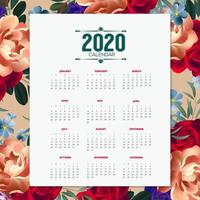 2020 bloemenkalenderontwerp vector