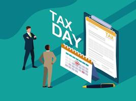 zakenlieden in belastingdag met Klembord en kalender vector