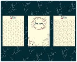 kaart of briefsjabloon set met bloemen hand getrokken elementen vector