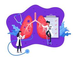 medisch team onderzoekt gigantische longen vector