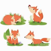 Verzameling van cute fox cartoon tekenset vector